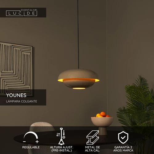 Lucide YOUNES - Lámpara colgante - Ø 40 cm - 1xE27 - Taupe | Essential - USP